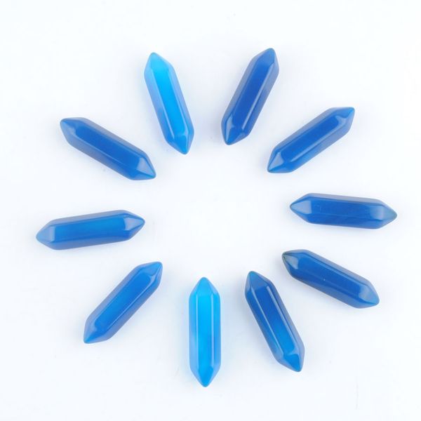 

natural gemstone blue agate hexagonal pillar healing pointed reiki chakra no hole pendant beads jewelry 30x8mm du3387, Black