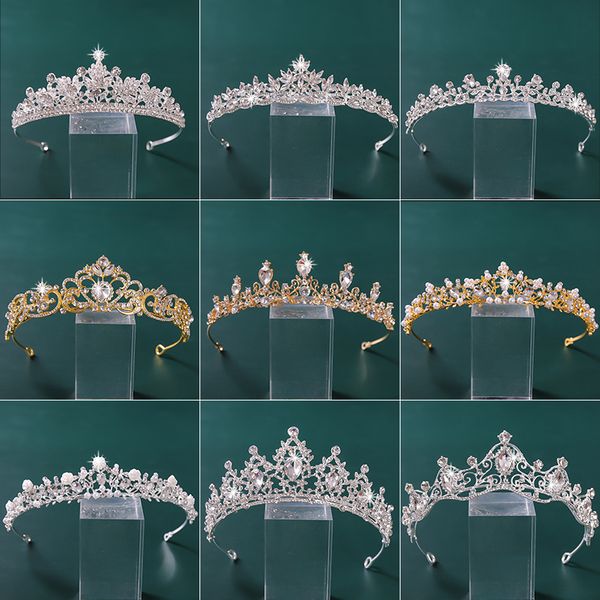 

rhinestoness crystal crown tiaras bridal hair jewelry wedding accessories women bride princess queen party headband 220719, Slivery;golden