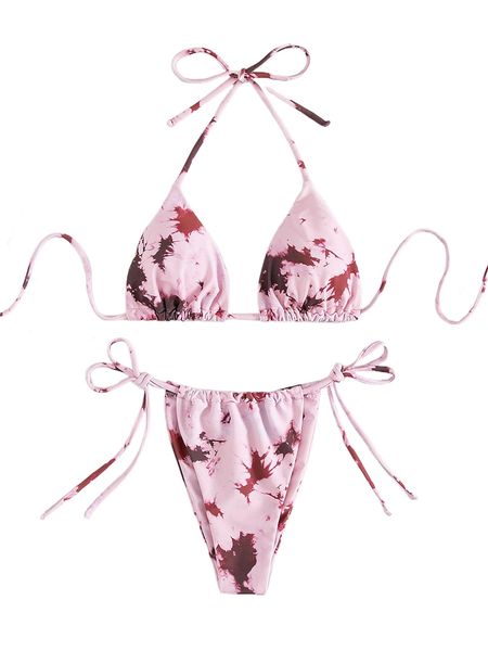 

marble print halter triangle bikini swimsuit m2ln#, White;black