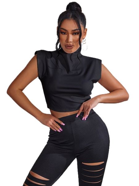 

sxy mock neck solid crop e1wd#, White