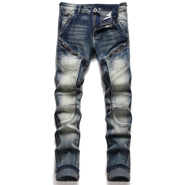 

new men's fashion jeans for young men sale men's slim pants straight trousers, Blue