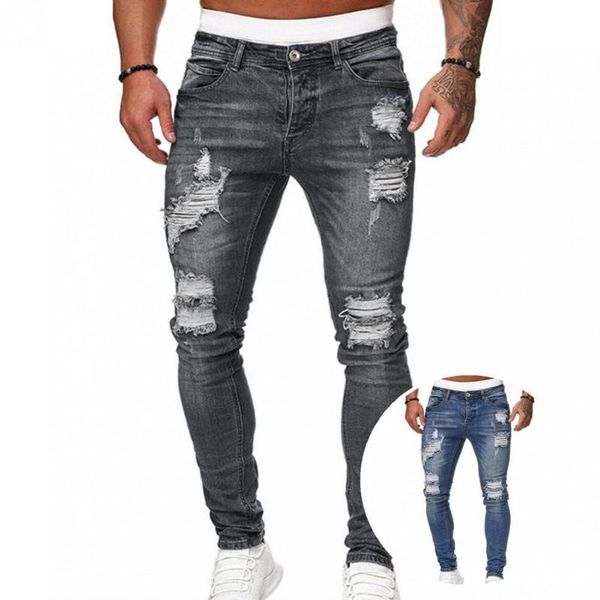 Calça jeans masculinas calças da moda Solid Bodycon resistente a desgaste esbelto de caldes de mola de mola de mola