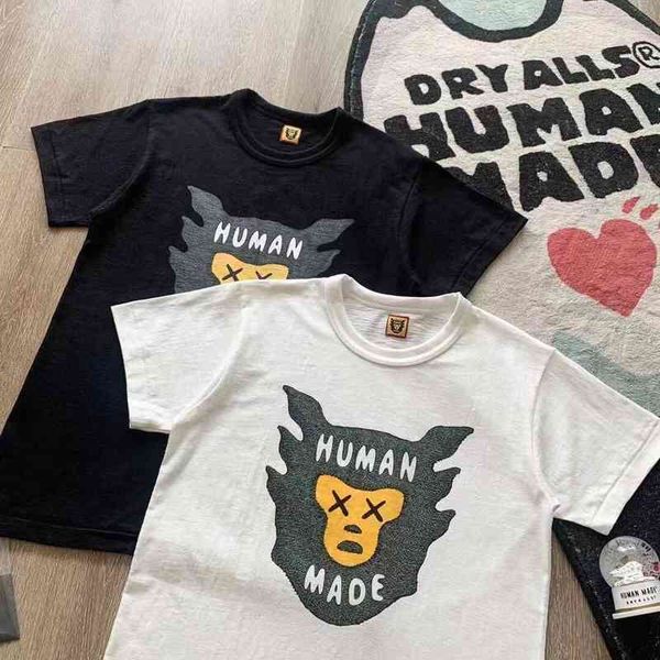 

t-shirt korean trend 2022 spring and summer new human made cartoon printed t-shirt men's women's youth ordinary cotton short sleev, White;black