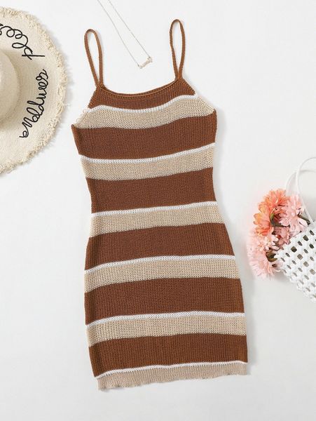 

plus striped pattern cami sweater dress 67vs#, Black