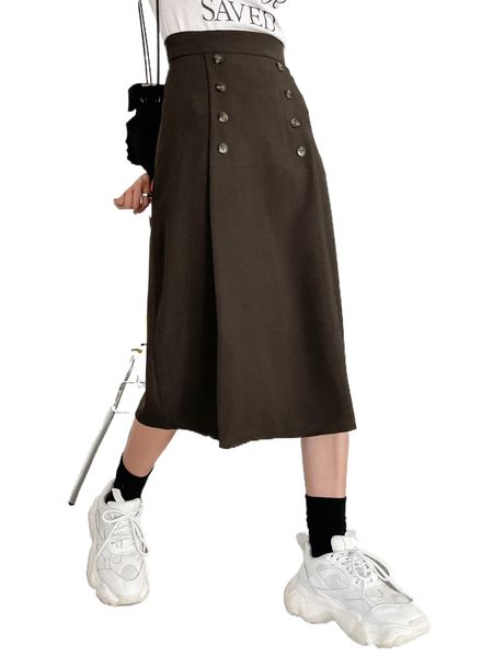 

dazy high waist fake button skirt j7rb#, Black