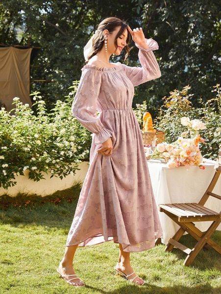 

appliques off shoulder frill trim dress without belt o4fl#, Black;gray