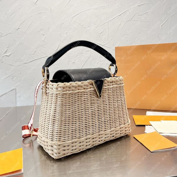 

drawstring women handbag panier straw bag knitting beach designer shoulder bags wicker capucines bb designers handbags crossbody womens bask