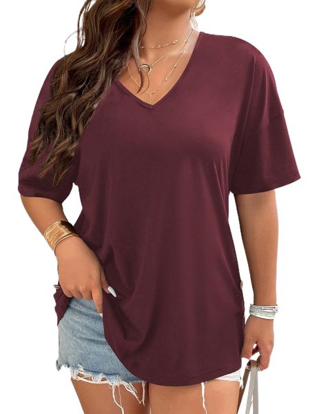 

plus solid drop shoulder tee m8z6#, Black