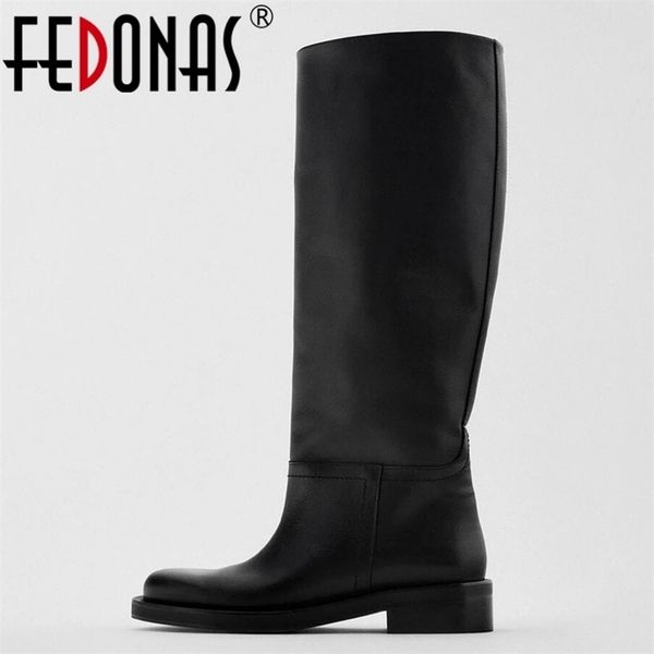 

fedonas big size women knee high boots cow leather platform winter shoes woman high heels warm fur high long boots ins shoes 220813, Black