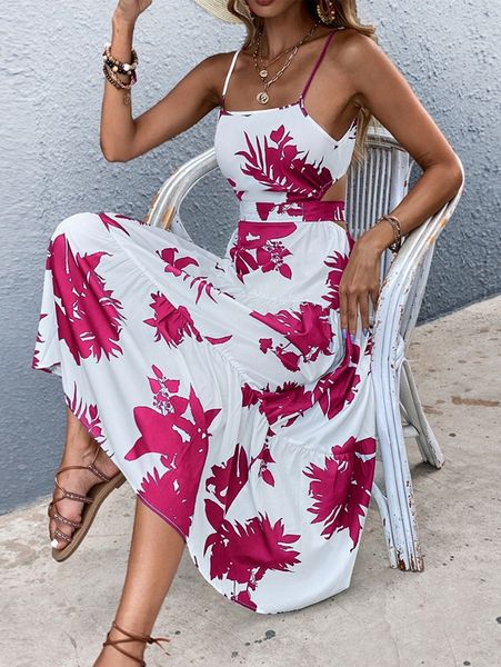 

floral print tie back cami dress a8mq#, Black;gray