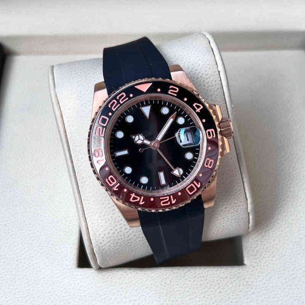 

uxury watch date luxury fashion designer watches diver 2022 men's black tape gmt four pin calendar business watch, Slivery;brown