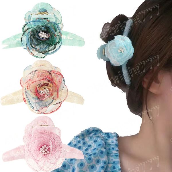 

11cm mesh yarn flower catch hair claws girls pearl sweet hairpins ponytail holder headwear fashion hair accessories, Slivery;white
