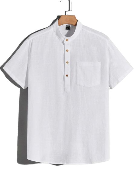 

men drop shoulder half button placket shirt x8uv#, White;black