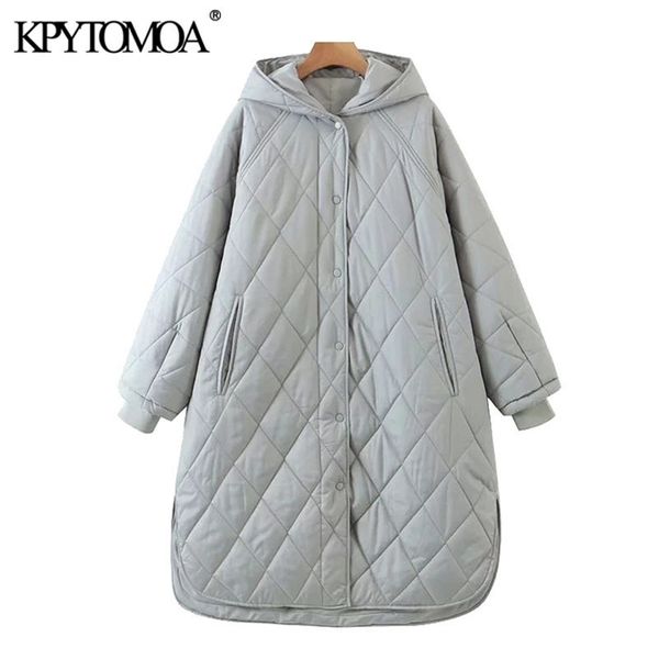 

kpytomoa women fashion thick warm oversized parkas hooded padded coat vintage long sleeve pockets female outerwear chic overcoat 201126, Black