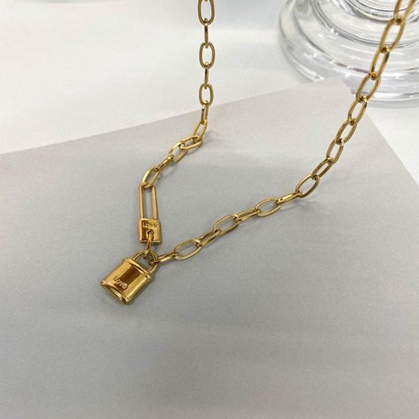 Collane con ciondolo Origin Summer Statement Lock Collana con graffetta per donne Ragazze Catena grossa asimmetrica Gioielli metallici