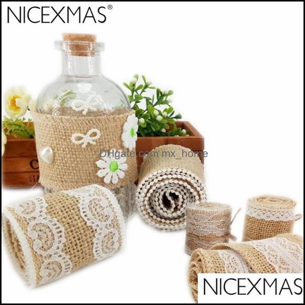 Bannerflaggen Feste Partyzubeh￶r nach Hause Garten DIY Burlap Ribbon Vintage Hochzeit Mittelst￼cke Dekoration Sisal Spitze Trim Jute Hessian Rus