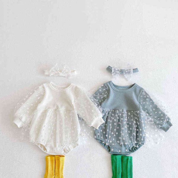 

milancel 2022 spring baby bodysuits toddler lace one piece daisy embroidery infant girls clothes aa220323, White