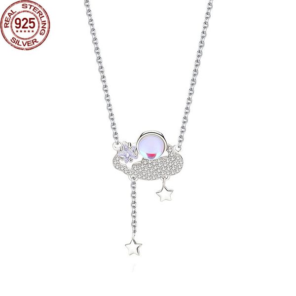 

new yunyan chengyu necklace women's s 925 sterling silver zircon inlaid weather collarbone chain magic glass stone pendant girl