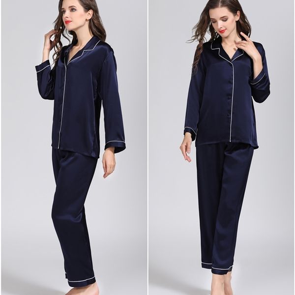 100% чистый шелковый женский классический пижама набор пижама ночная рубашка M L XL YM007 220329