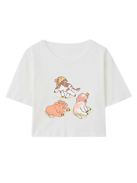 

romwe x youqi liu cow print tee p0so#, White