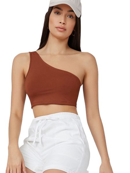 

one shoulder solid crop g2pt#, White