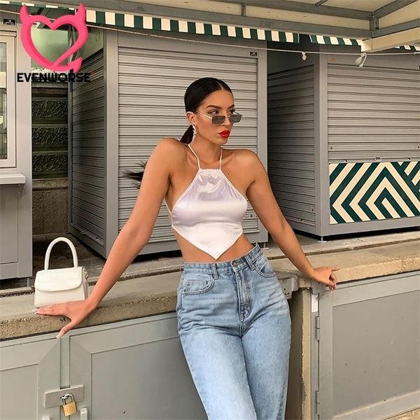 

bomblook backless white crop women fashion bandage strap halter solid tank slim 2020 summer party club bustier t200706
