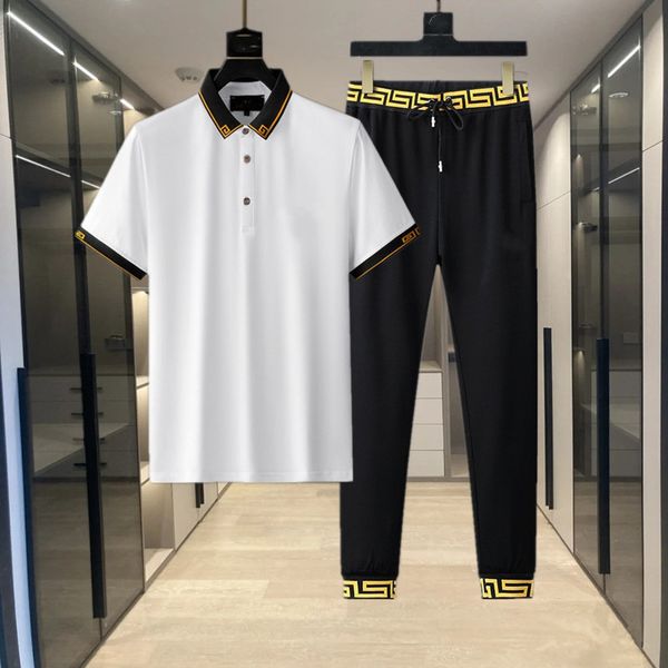 

designer men's tracksuits suits high-end brand mercerized cotton casual fashion embroidered lapel polo shirt two piece, Gray