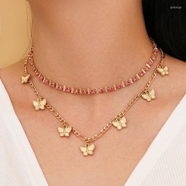 Wgoud Mode Mehrschichtige Kristall Schmetterling Anhänger Halskette Trendy Stein Gold Farbe Ketten Seestern Tier Halsketten