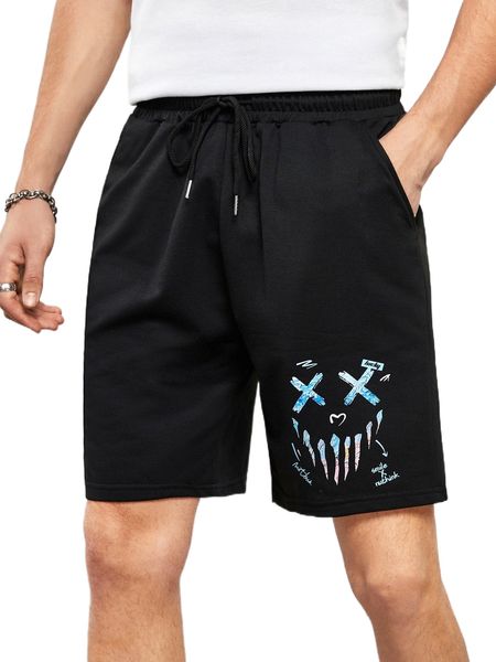 

men cartoon & letter graphic drawstring waist shorts y2kj#, White;black