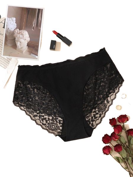 

plus contrast lace panty 03tr#, Black;white
