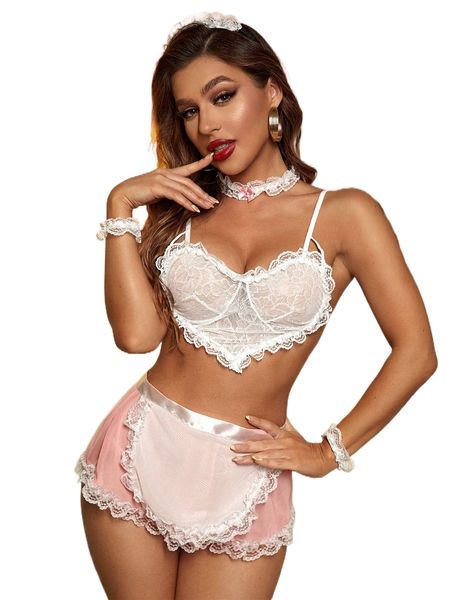 

8pack lace panel maid costume set w6ak#, Black;red
