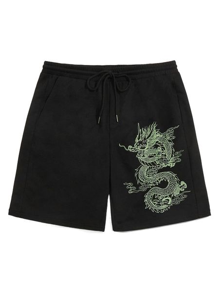 

men chinese dragon graphic drawstring waist shorts 62mr#, White;black