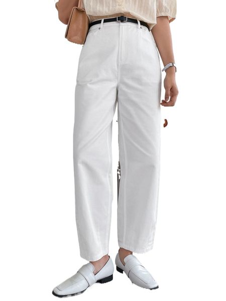 

dazy high waist straight leg pants without belt v7l5#, Black;white
