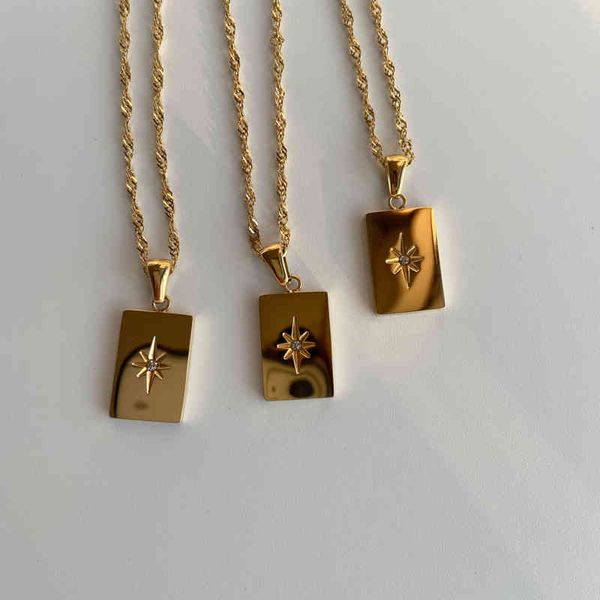 

jewelry 18k gold plated north rectangle stainls steel tarnish waterproof star necklace, Silver