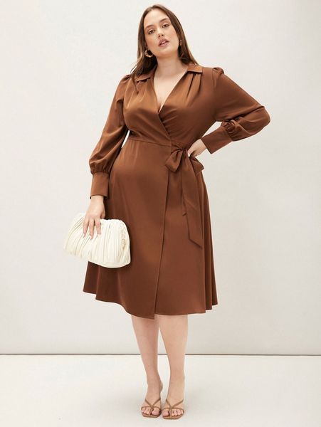 

motf premium plus wrap shirt dress a9jo#, Black