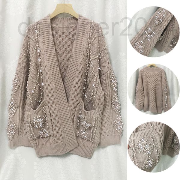 

women's sweaters designer french style s home 2021 autumn and winter new v-neck hand diamond knitted cardigan lazy long sleeved sweater, White;black