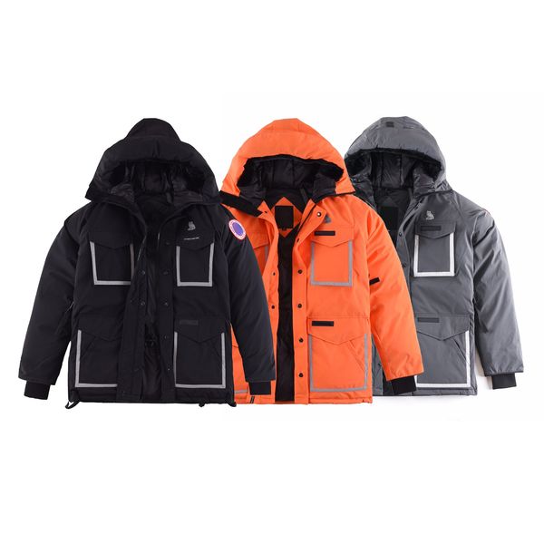 

winter outdoor leisure sports designer down jacket white duck windbreak mens parkas jackets collar hat keep warm real wolf skin fashion clas, Black