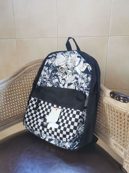 Checkerboard Hero Print Canvas Backpack Computer Schoolbag