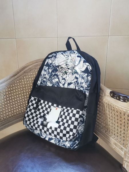 

checkerboard hero print canvas backpack computer schoolbag