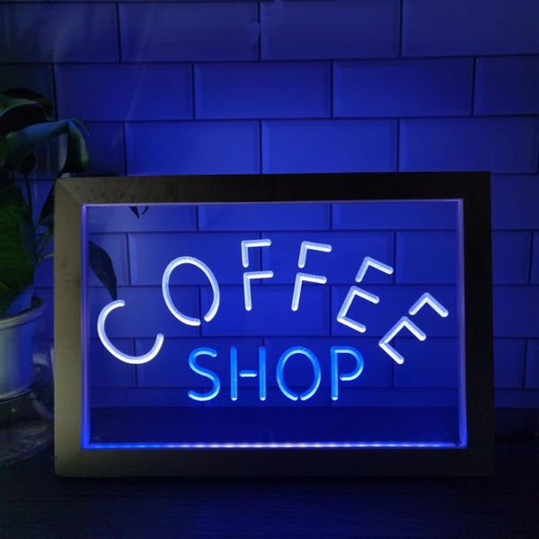 Parti Dekorasyon Kahve Dükkanı Mutfak Bistro Çift Renk Led Neon İşaret Po Çerçeve Yaratıcı Masa Lamba Yatak Odası Masa Ahşap 3D Gece Işık Parçası