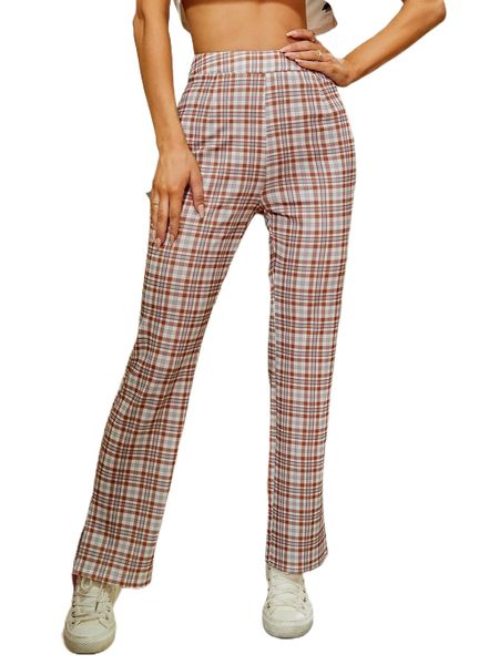 

plaid print high waist pants k5ql#, Black;white