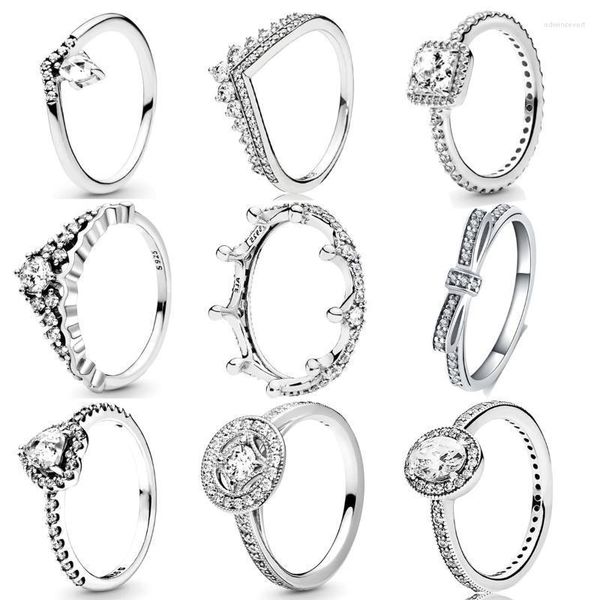 Обручальные кольца циркон кольцо для женщины мода серебряный цвет блестящий стекабельный женский сердце Crown Circle CZ Предложение ювелирные изделия Edwi22
