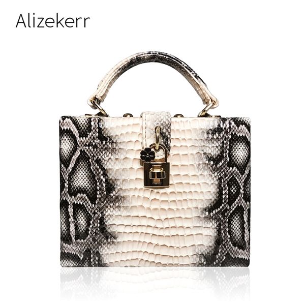 

snake print box handbag women serpentine lock small square pu evening clutch shoulder bag ladies dinner party purse personality 220809