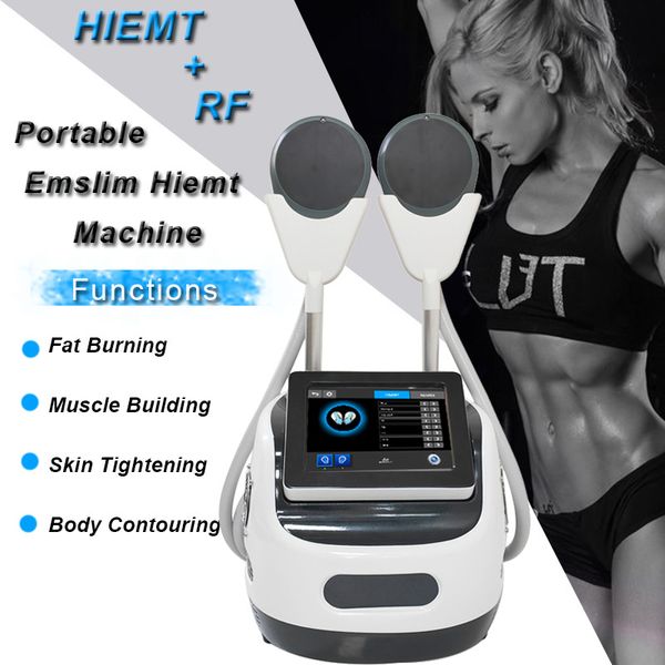 HIEMT RF Emslimming Machine portátil Slimming Building Muscle Skin Thalking Tesla Emslim 2 Handle Neo Moldação de corpo Remoção de celulite A nádega queima de gordura levantando o levantamento de nádegas