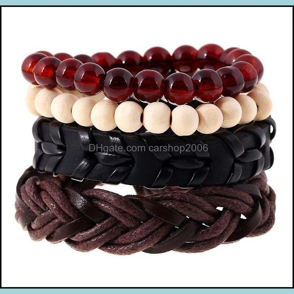 

charm bracelets jewelry 4pcs set leather rope braided handmade beaded for women men punk bangle jewel dhucf, Golden;silver