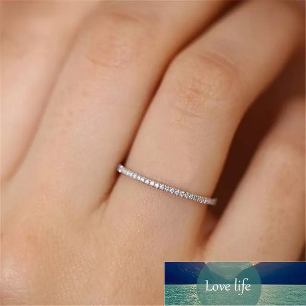 

full micro cubic zirconia wedding band rings for women delicate cz crystal ring jewelry gift dainty thin finger rings h40, Silver