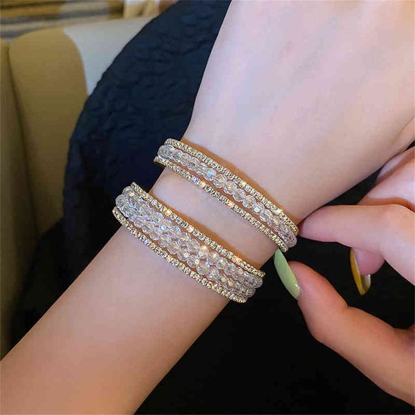 

luxury bracelet for women trendy heavy metal double chain clutch bead chain bling aaa zirconia fine jewelry gift, Golden;silver