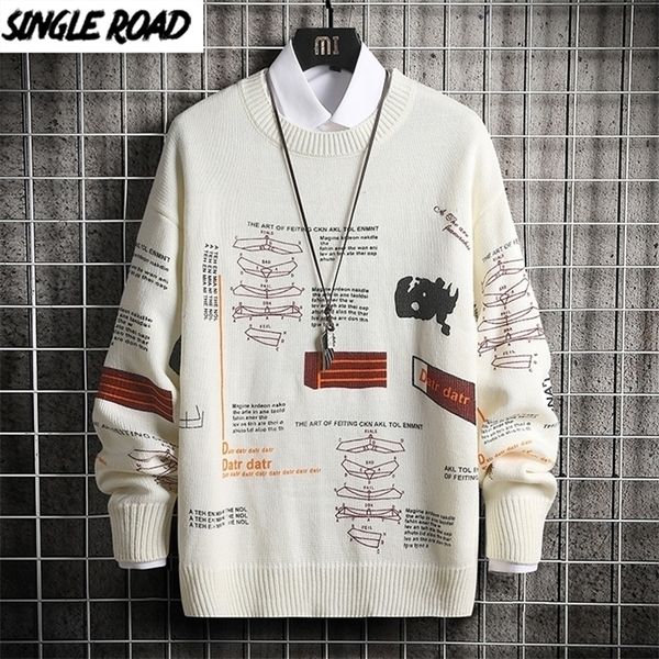 Singleroad de camisola de malha de malha de grandes dimensões Men suéteres vintage suéters suéters de pulôver hip hop harajuku suéter branco casual Men 201126