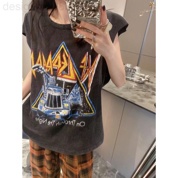 

women's t-shirt designer 2022ss new waistcoat with old pattern design, classic round neck, fashionable, versatile, lazy and comfortable, White