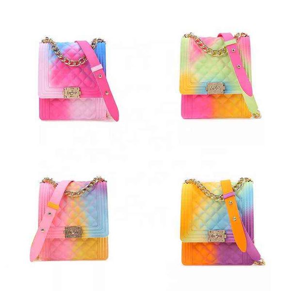 

nxy evening bag ship from us jelly purse for women rainbow quilted crossbody chain shoulder rhombic pvc cross body s designer 0610